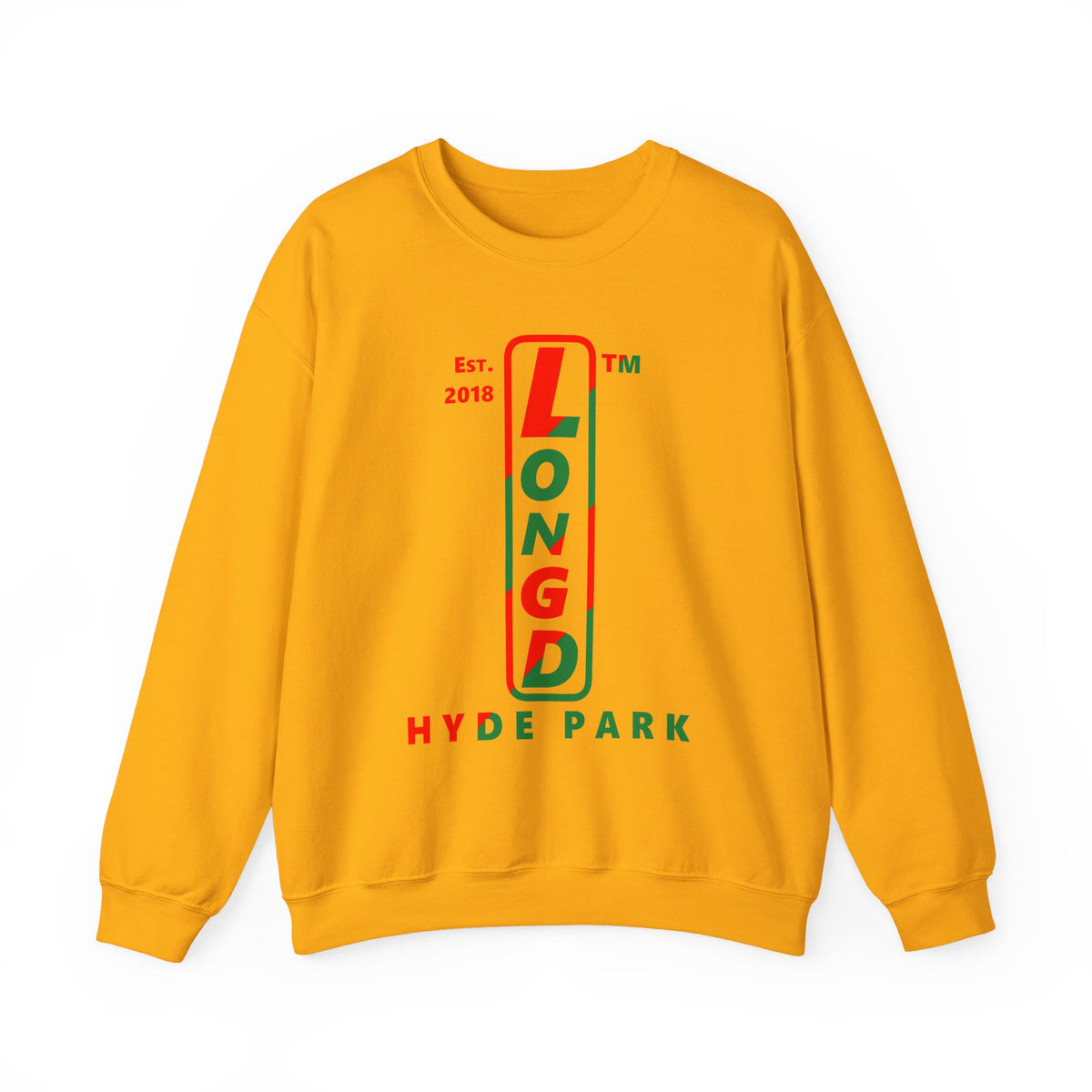LongD Hyde Park positive upright pixel-weighted 4-striped logo (Xmas colors) crewneck sweatshirt