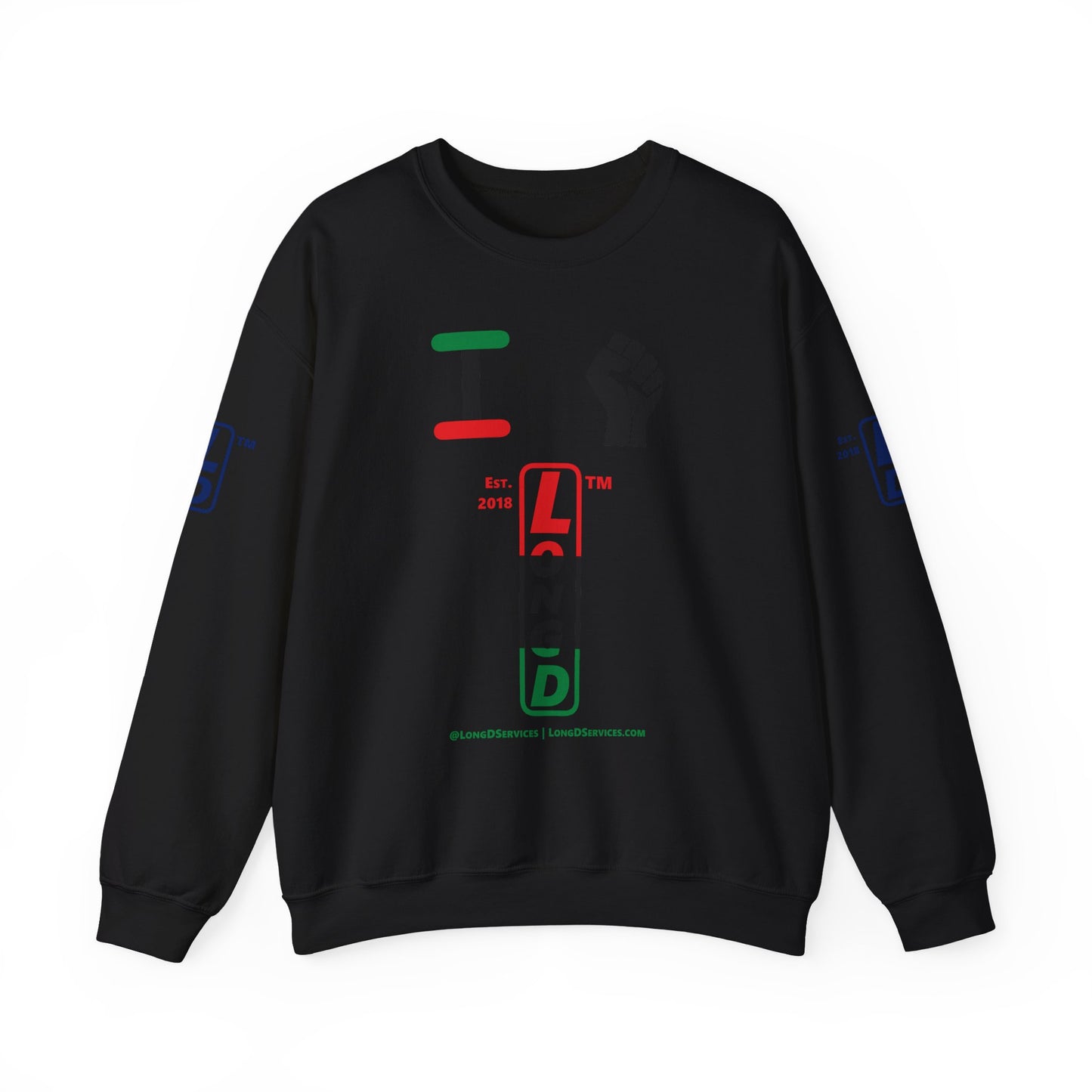 I Fist LongD positive horizontal 3-striped tag-domain upright 4-print logo crewneck sweatshirt