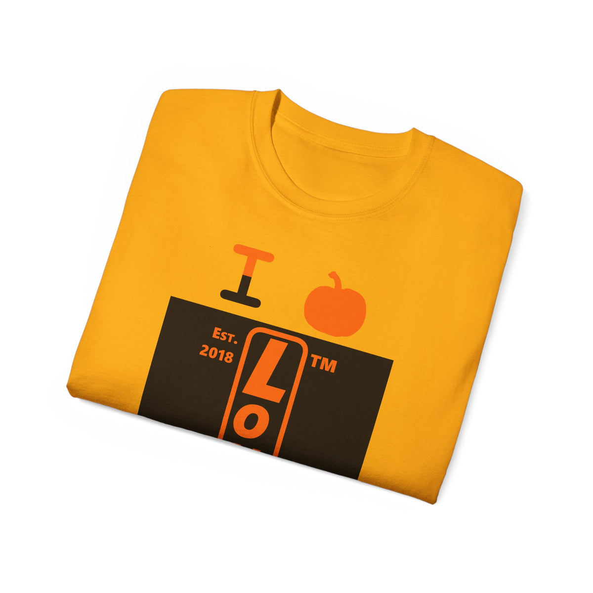 I pumpkin LongD Chicago upright logo positive orange on negative black cotton tee