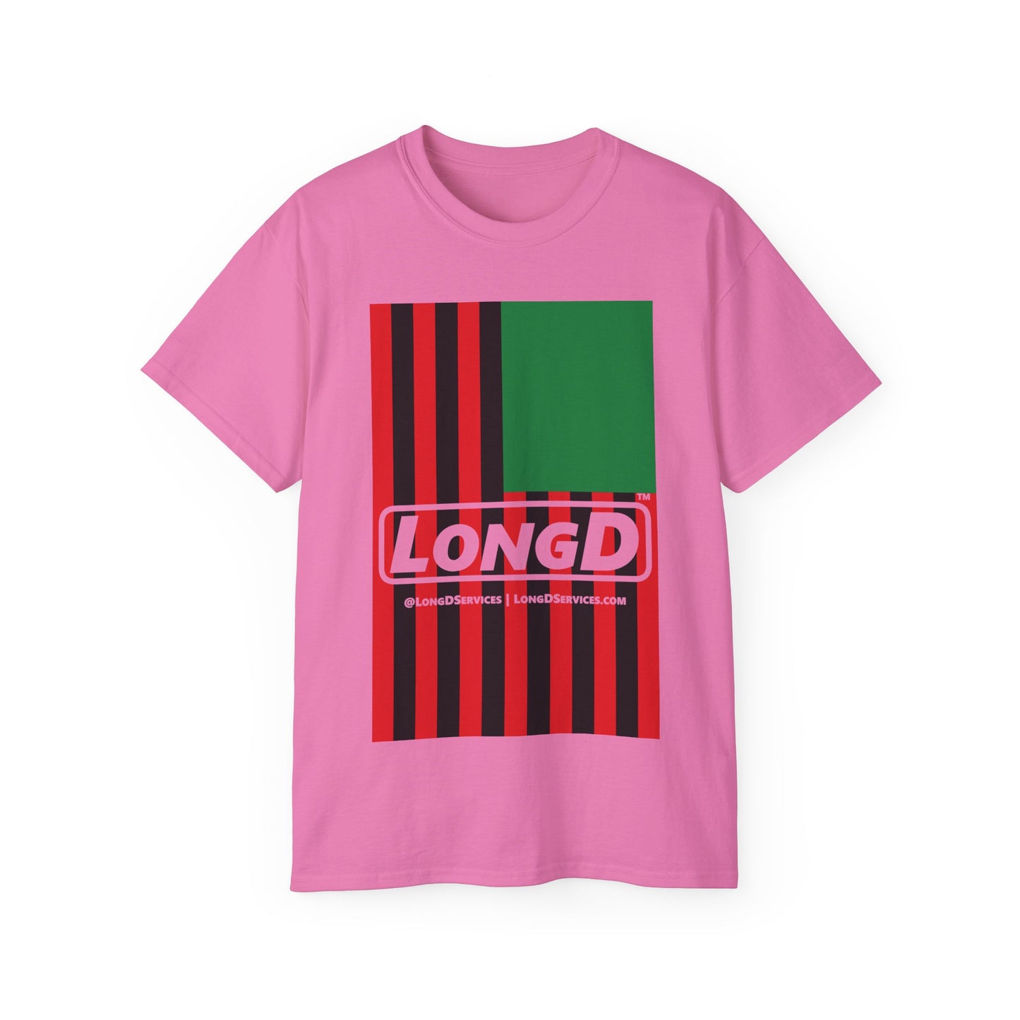 LongD® Logo Cotton Tee Juneteenth cropped vertical African-American flag negative text