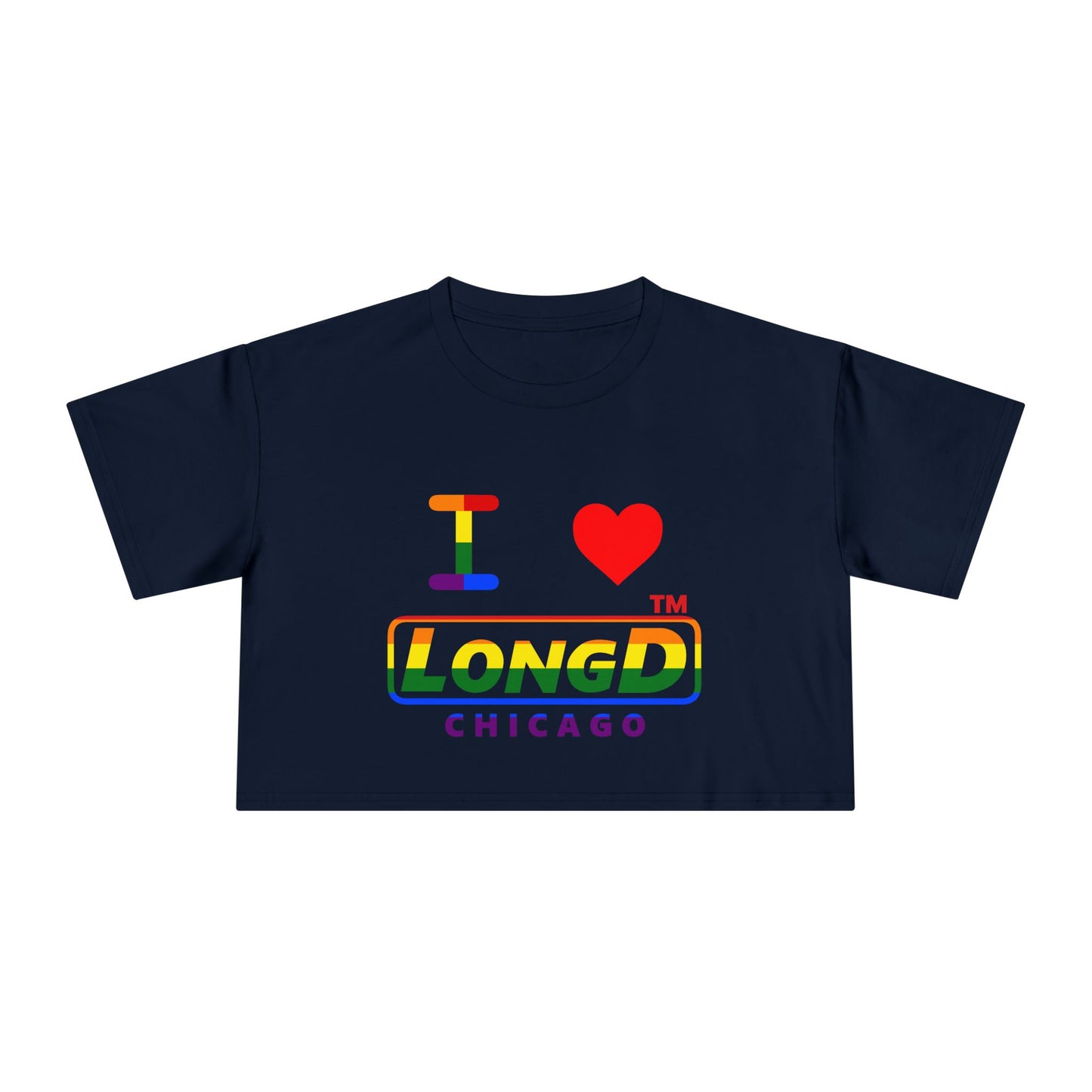 I Luv LongD positive horizontal 6-striped Chicago logo crop tee (Pride colors)
