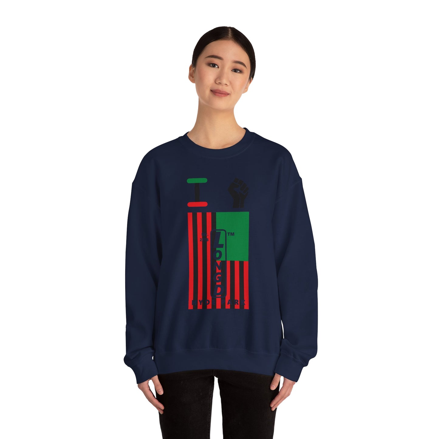 I Fist LongD negative flag Hyde Park upright logo crewneck sweatshirt