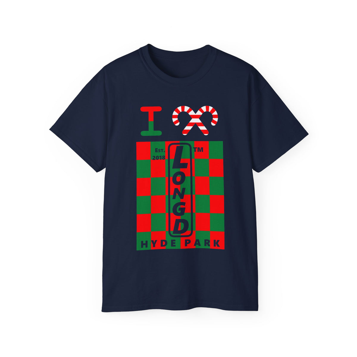 I candy cane LongD Hyde Park negative upright checkered logo cotton tee