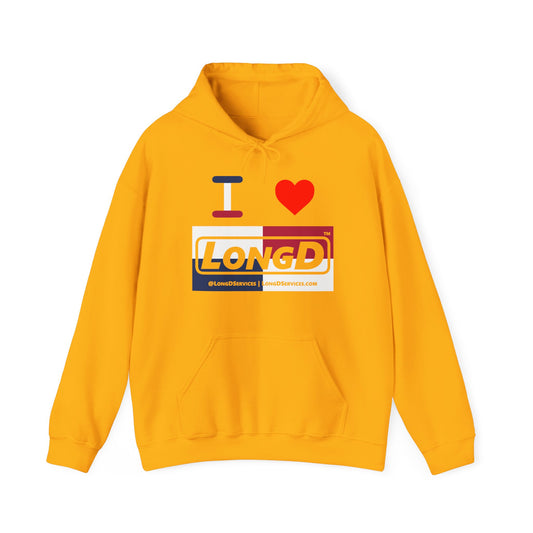 I Luv LongD® Logo Hoodie red, white and blue negative quarters