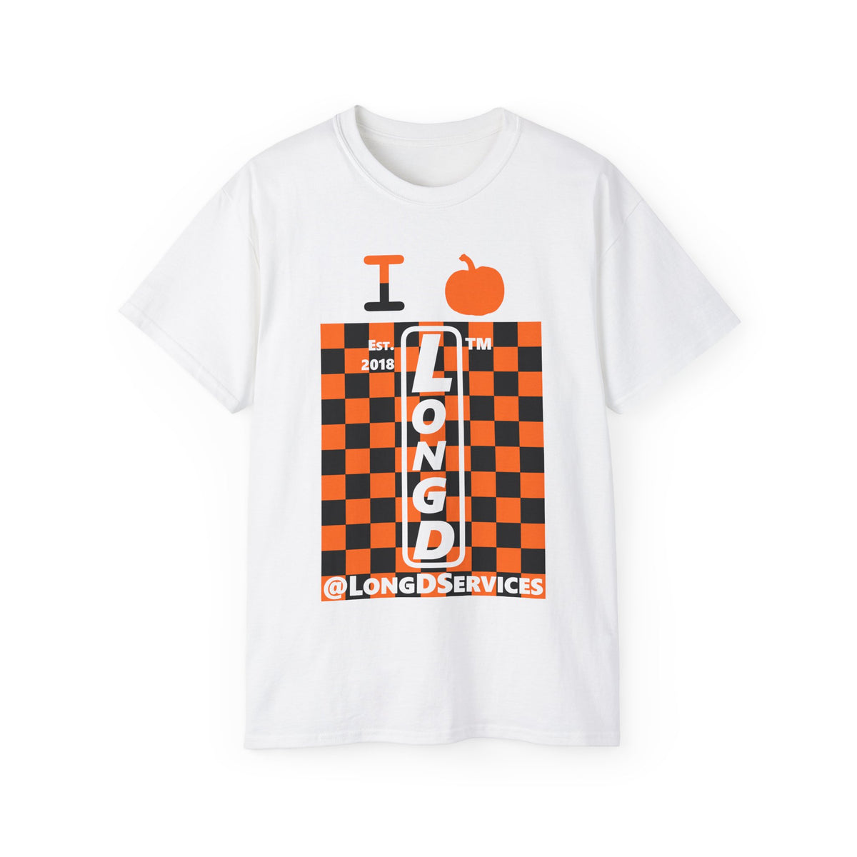 I pumpkin LongD Tag negative upright checkered logo cotton tee