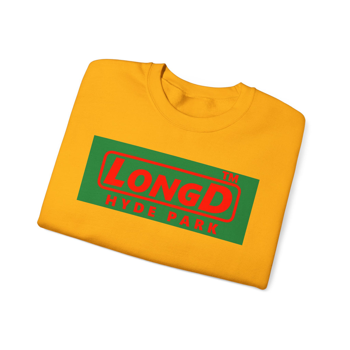 LongD Hyde Park logo positive red on negative green (Xmas colors) crewneck sweatshirt