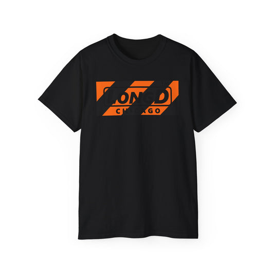 LongD Chicago negative diagonal 6-striped front-back logo (Halloween colors) cotton tee