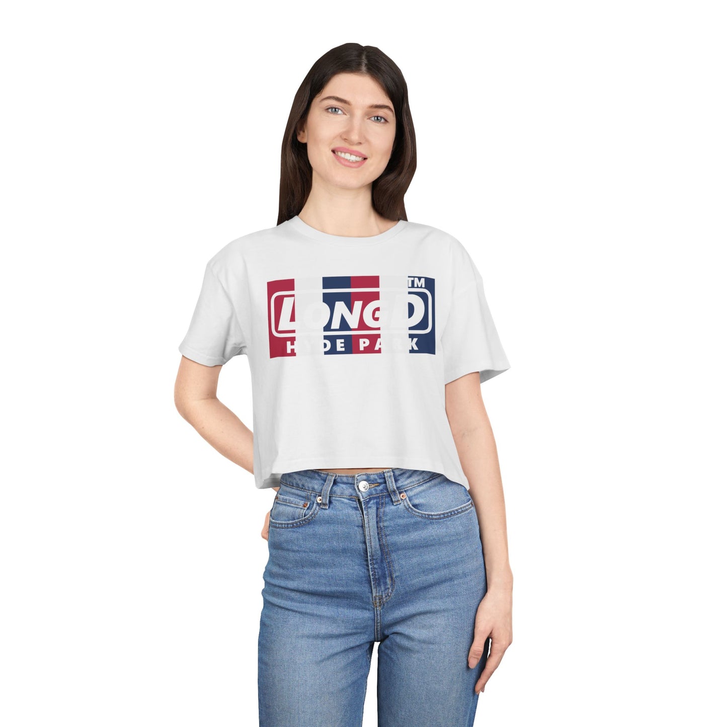 LongD negative vertical 6-striped Hyde Park Logo Crop Tee (Patriotic colors)