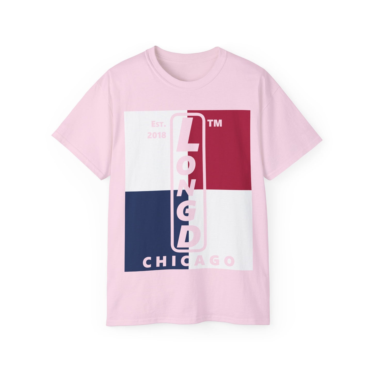LongD cotton tee negative quarters Chicago upright logo (Patriotic colors)