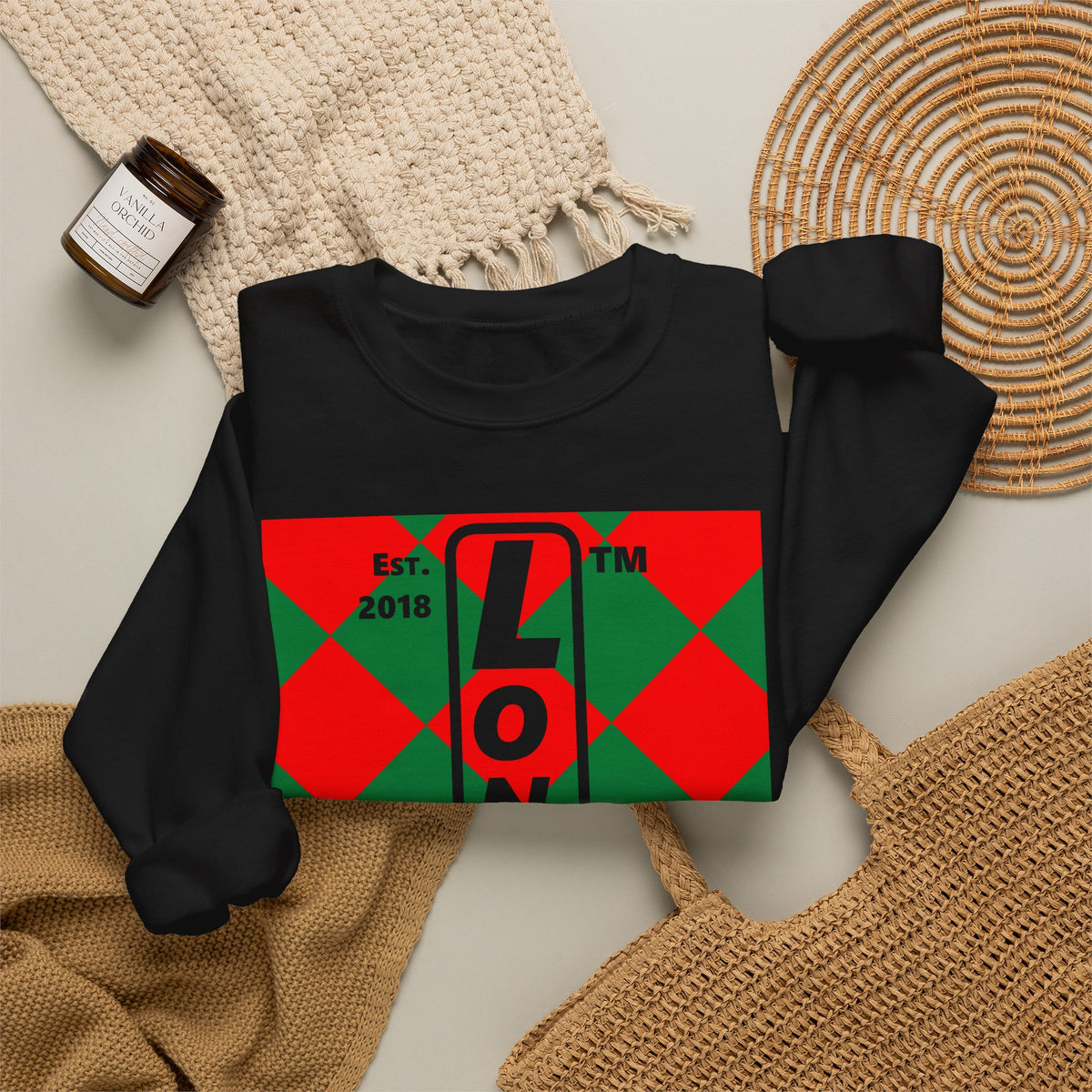 LongD Chicago negative upright argyle logo (Xmas colors) crewneck sweatshirt