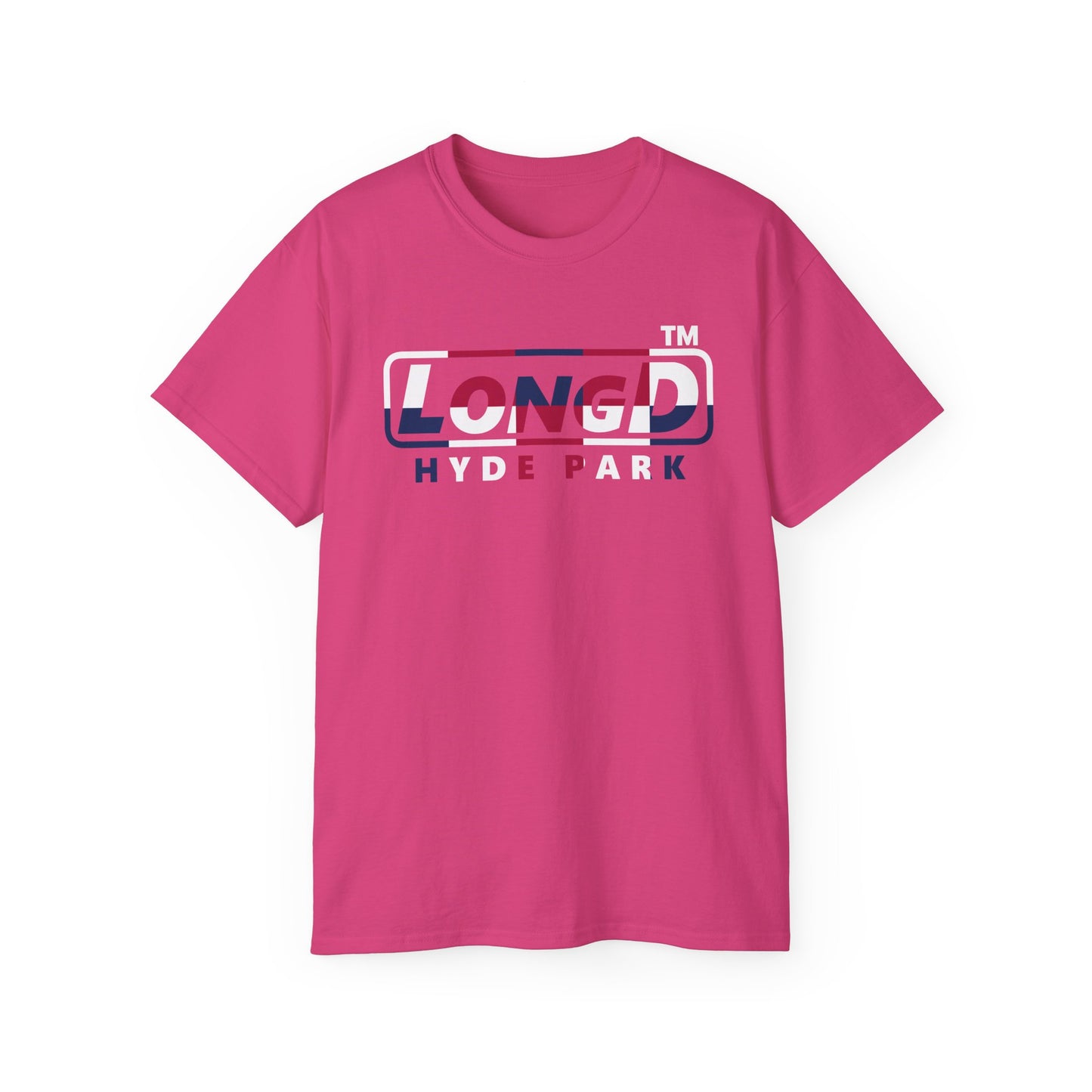 LongD positive 2x5 front-back Hyde Park logo cotton tee (patriotic colors)
