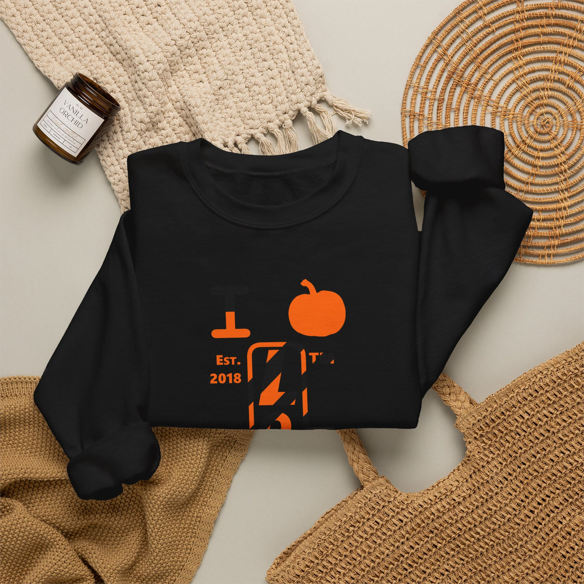 I pumpkin LongD Chicago positive upright pixel-weighted 12-striped front-back logo crewneck sweatshirt