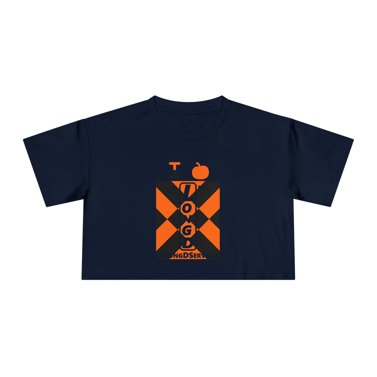 I pumpkin LongD Tag negative upright mixed argyle logo crop tee