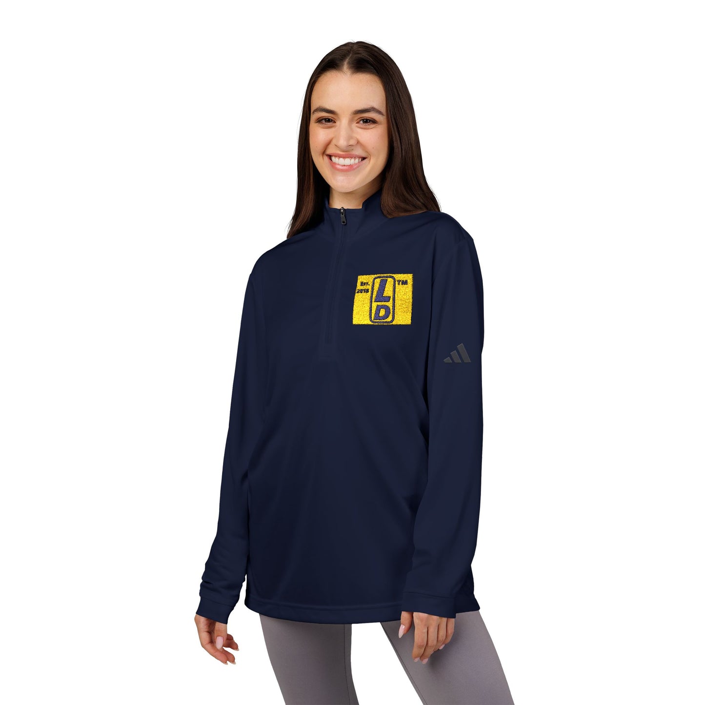 Embroidered adidas® Quarter-Zip pullover official logo upright initials