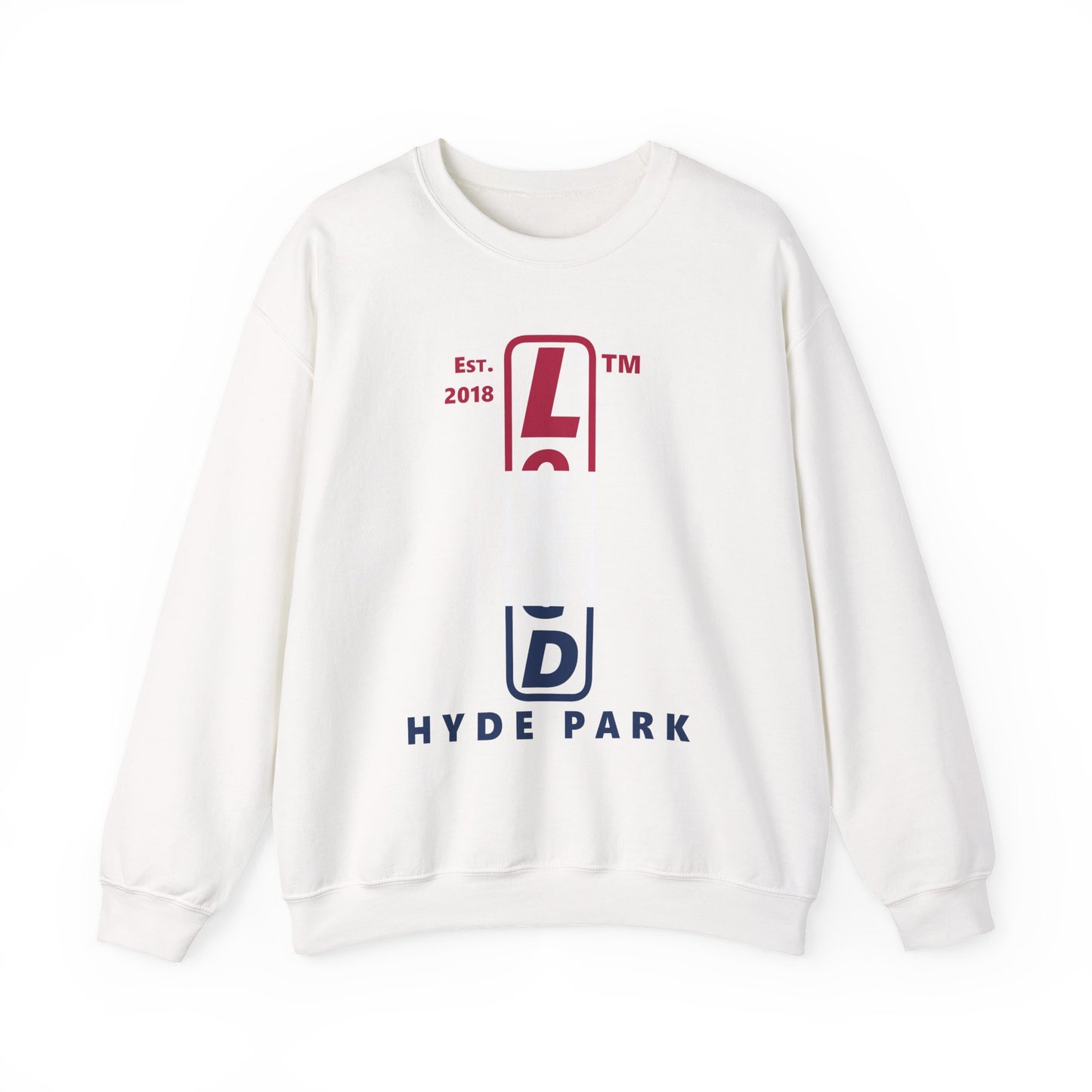 LongD positive horizontal 3-striped Hyde Park upright logo crewneck sweatshirt (patriotic colors)