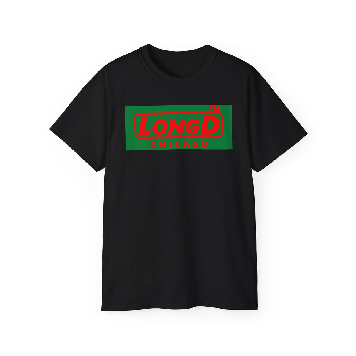 LongD Chicago logo positive red on negative green (Xmas colors) cotton tee