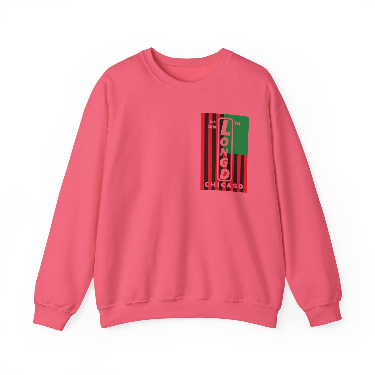 LongD negative cropped flag single-breasted front-back Chicago upright logo crewneck sweatshirt (Juneteenth colors)