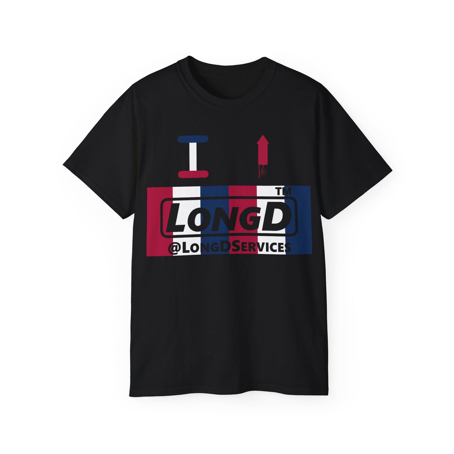 I firecracker LongD negative vertical 6-striped tag logo cotton tee
