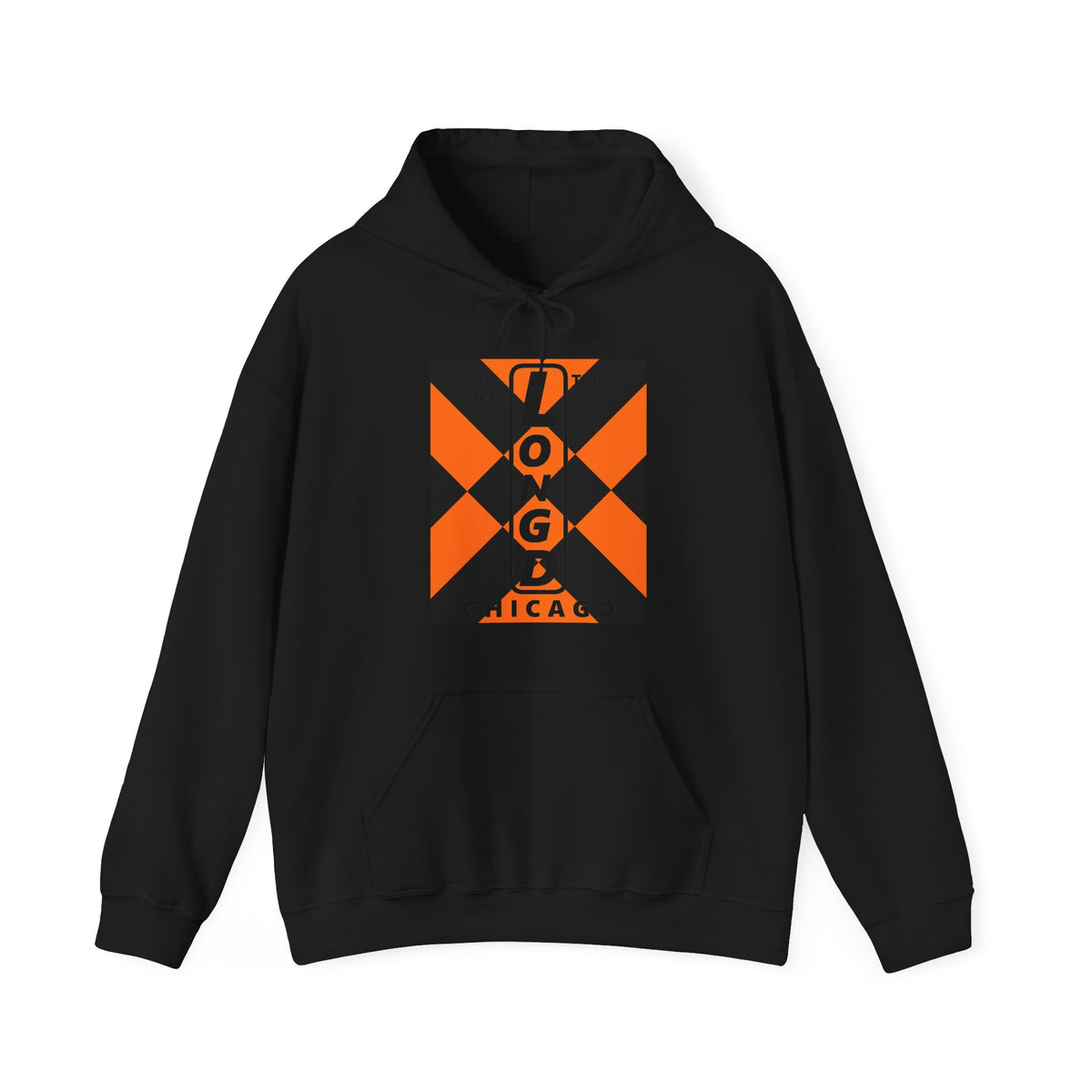 LongD Chicago negative upright mixed argyle logo (Halloween colors) hoodie