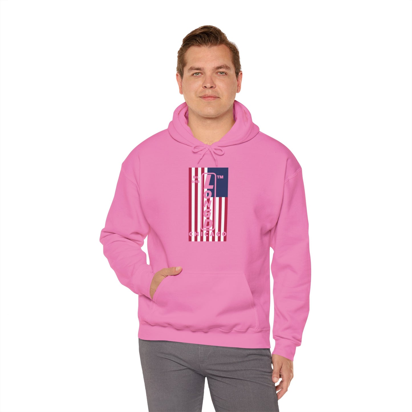 LongD® negative flag upright Chicago logo hoodie
