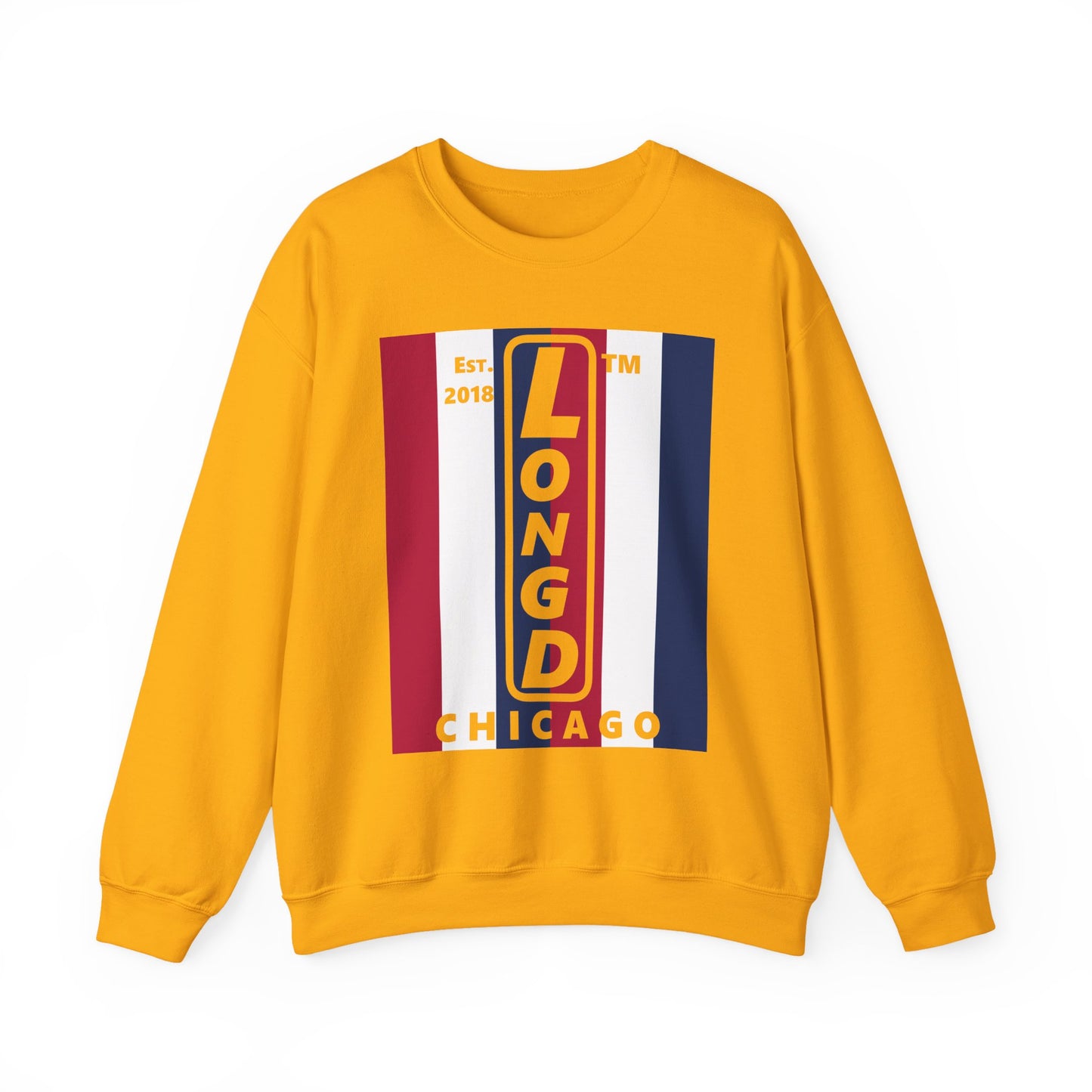 LongD negative vertical 6-striped Chicago logo crewneck sweatshirt (patriotic colors)