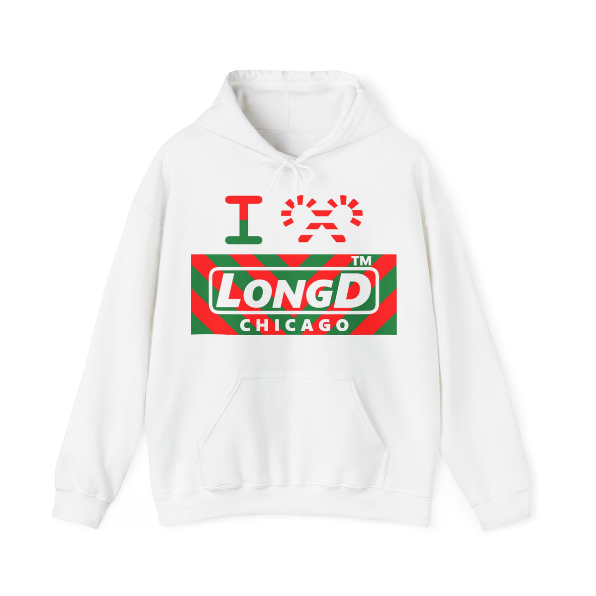 I candy cane LongD Chicago negative downward chevron logo hoodie