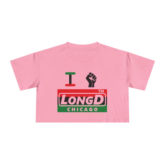 I fist LongD negative horizontal 3-striped Chicago logo crop tee