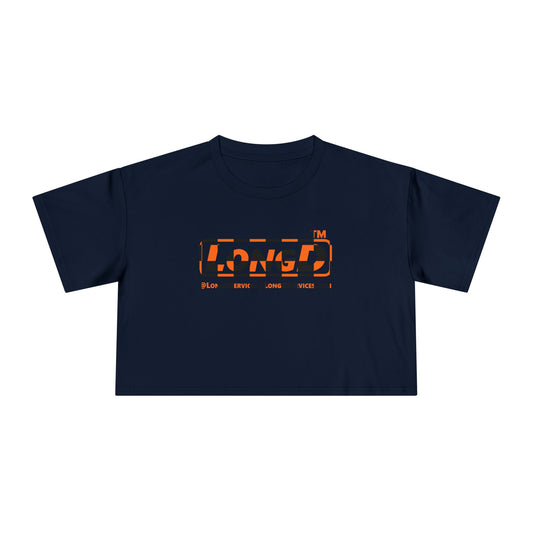 LongD Tag-domain positive checkered logo (Halloween colors) crop tee