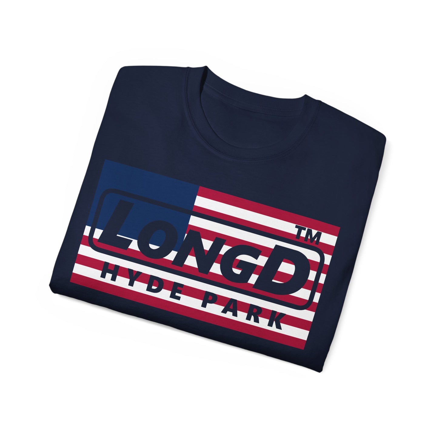 LongD negative flag Hyde Park logo cotton tee (patriotic colors)