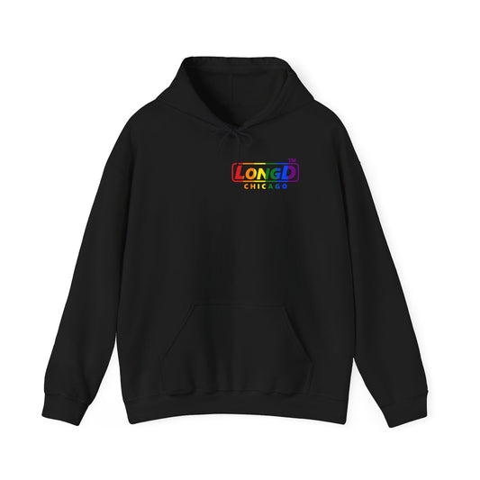 LongD® positive vertical striped single-breasted Chicago logo hoodie (Pride colors)
