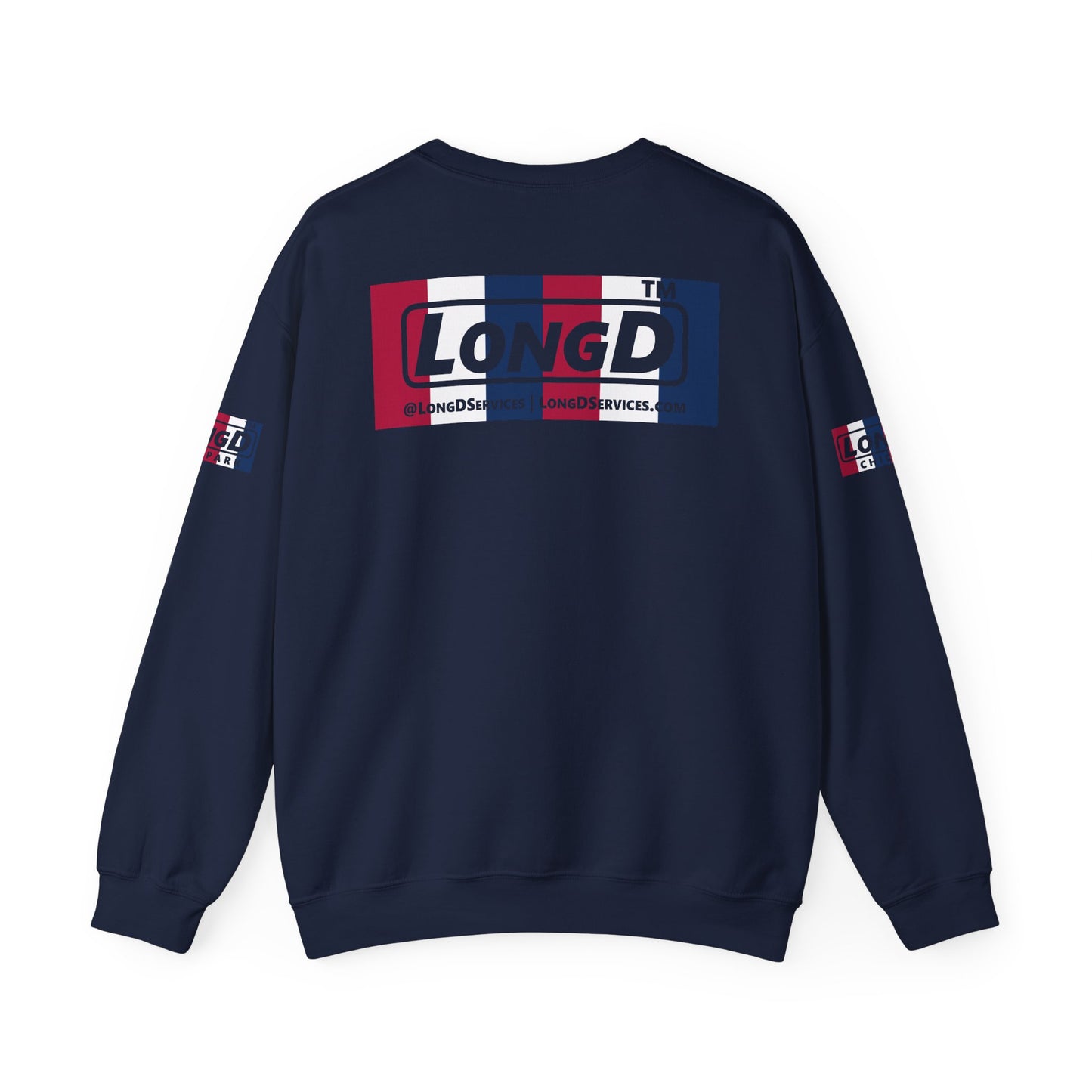 I firecracker LongD positive vertical 6-striped 4-print tag logo crewneck sweatshirt