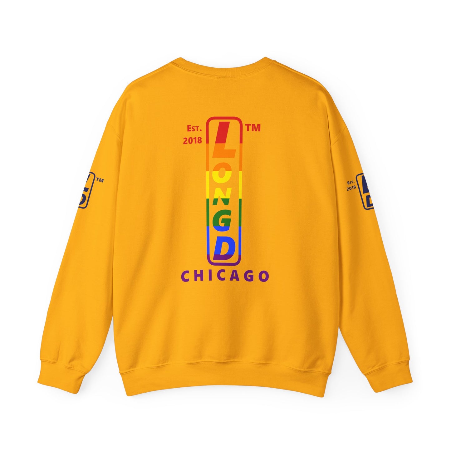 I Luv LongD positive horizontal 6-striped Chicago upright 4-print single-breasted logo crewneck sweatshirt (Pride colors)