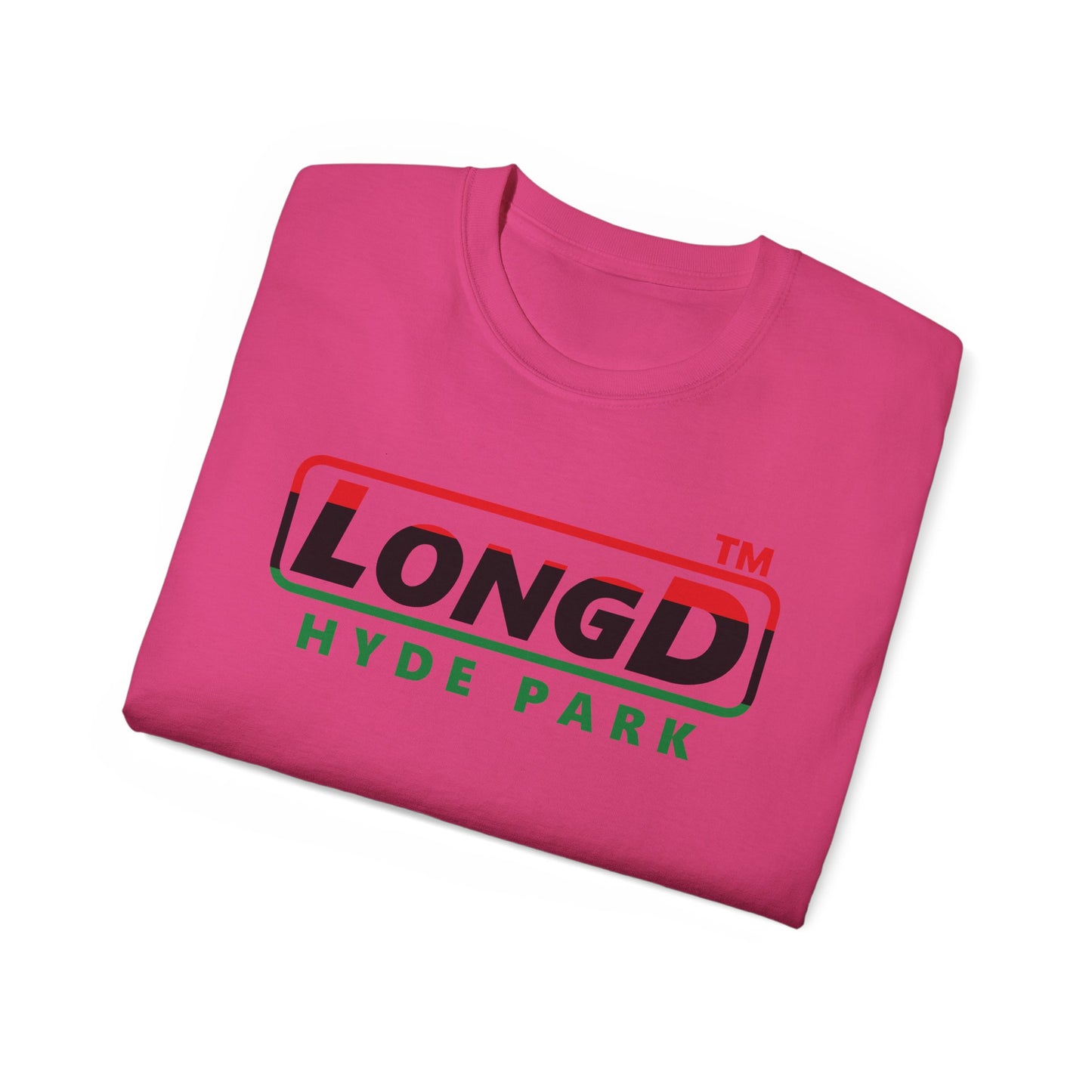 LongD positive horizontal 3-striped Hyde Park logo cotton tee (Juneteenth colors)