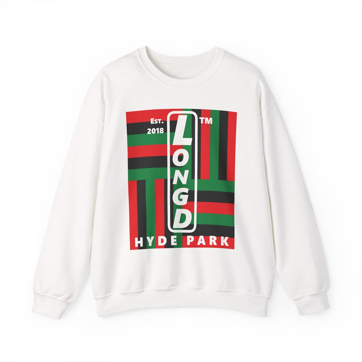 LongD negative windmill Hyde Park upright logo crewneck sweatshirt (Juneteenth colors)