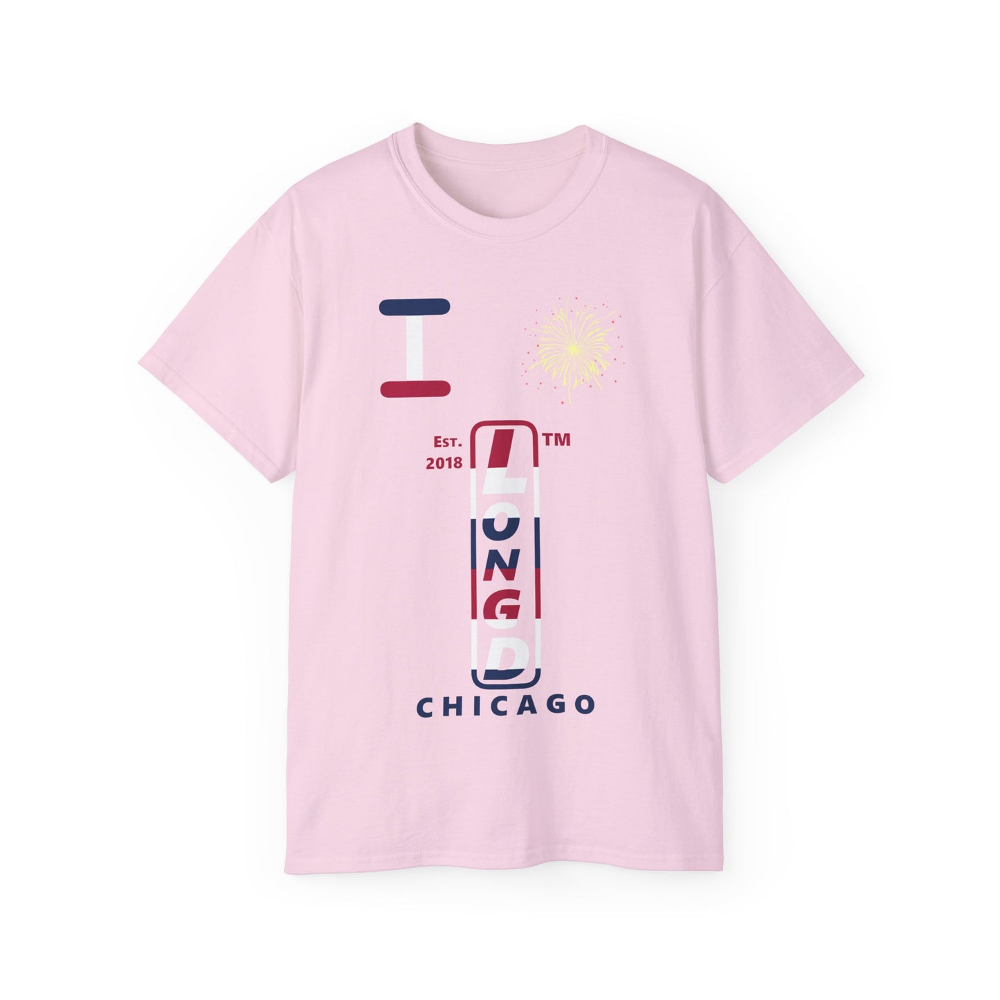 I Burst LongD cotton tee positive horizontal 6-striped Chicago upright logo (Patriotic colors)