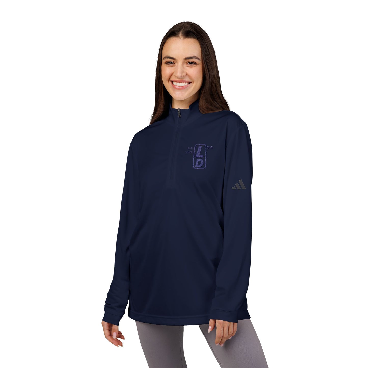 Embroidered adidas® Quarter-Zip pullover official basic logo upright initials
