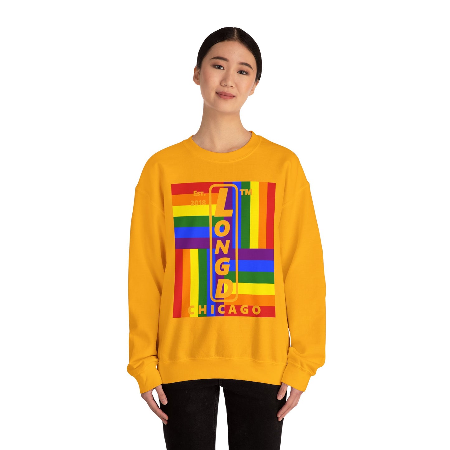 LongD negative windmill Chicago upright logo crewneck sweatshirt (Pride colors)