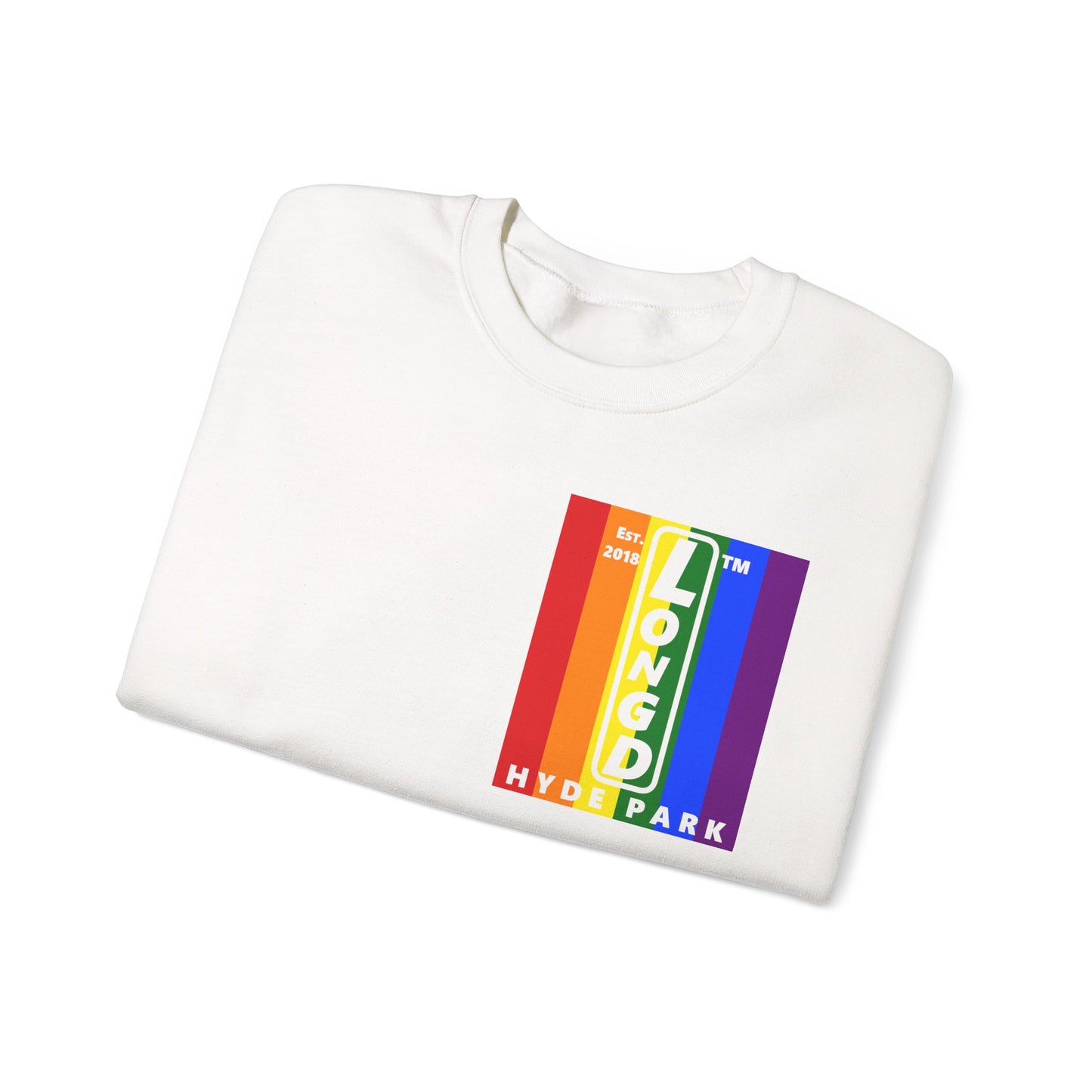 LongD negative flag single-breasted front-back Hyde Park upright logo crewneck sweatshirt (Pride colors)