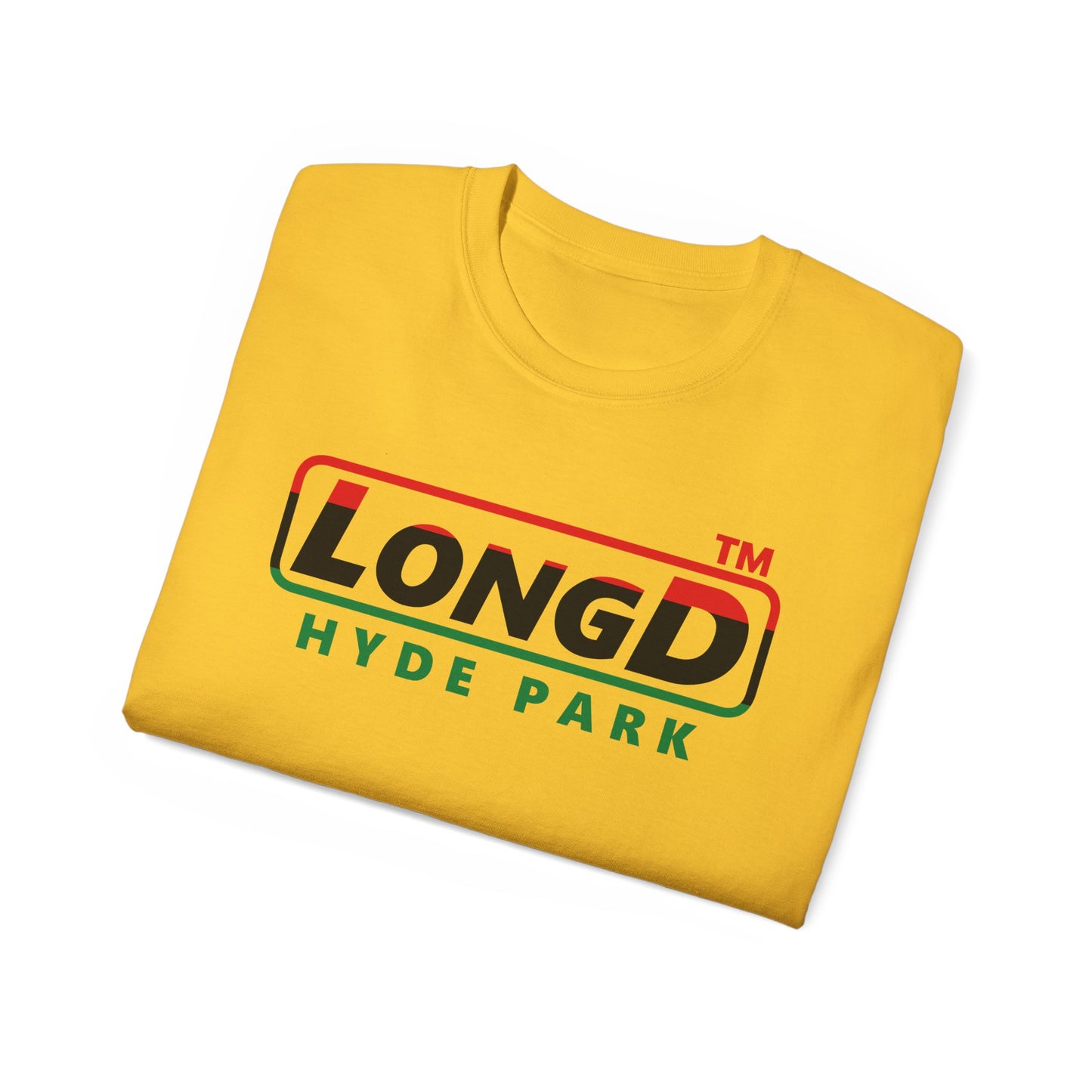 LongD positive horizontal 3-striped Hyde Park logo cotton tee (Juneteenth colors)