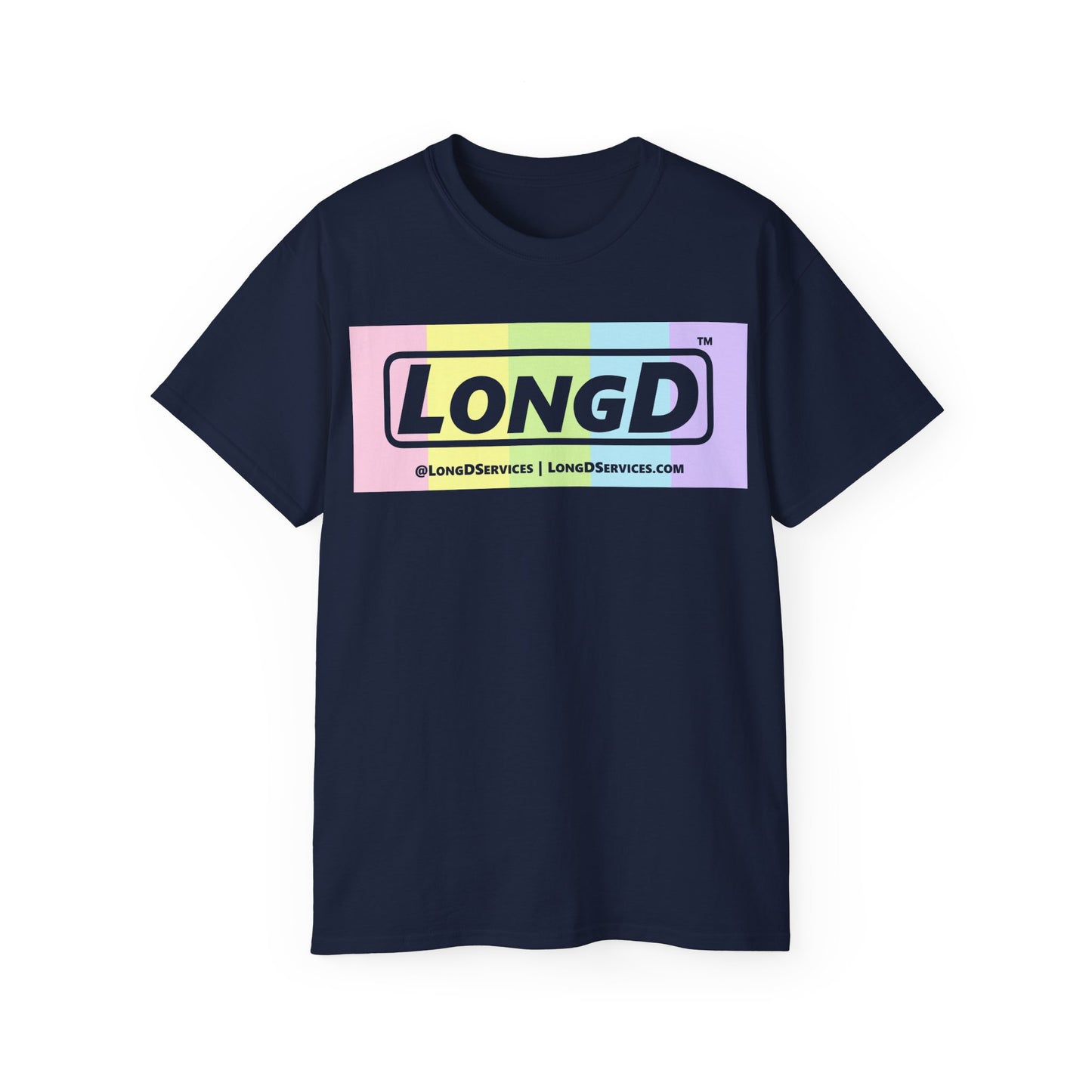 LongD® Logo Cotton Tee (Easter pastel spectrum in negative text)