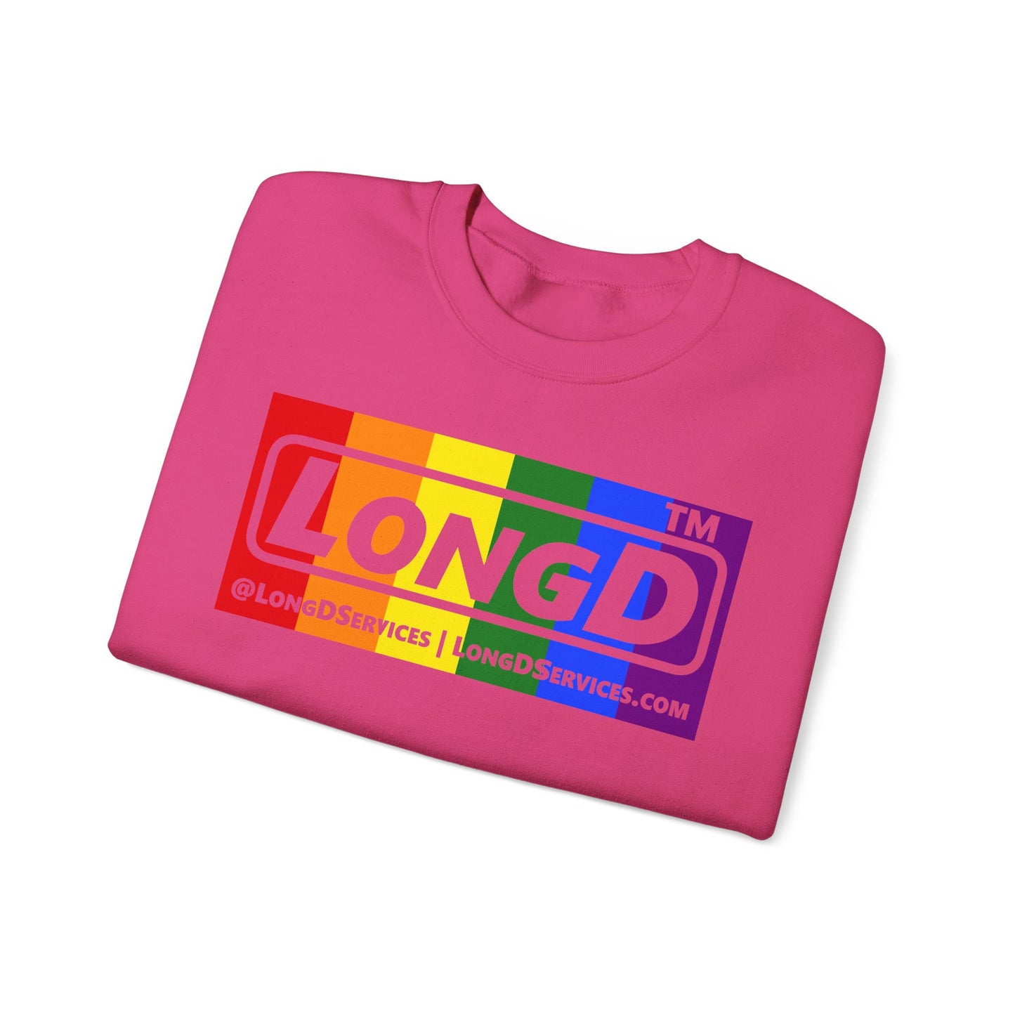 LongD official basic 4-print tag-domain logo crewneck sweatshirt with Pride heart