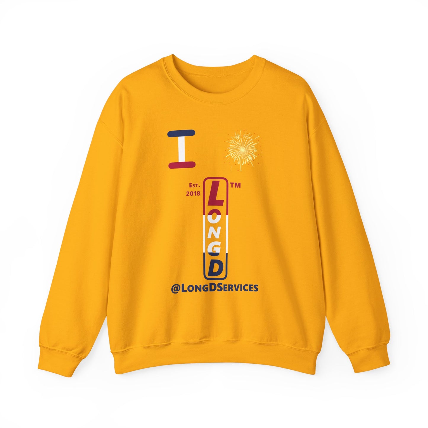 I Burst LongD positive horizontal 3-striped tag upright logo crewneck sweatshirt