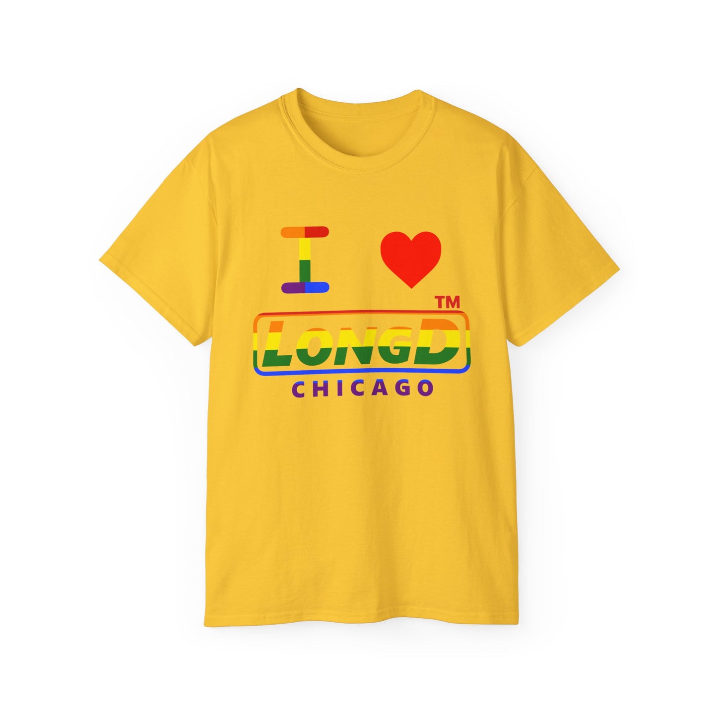 I Luv LongD positive horizontal striped Chicago logo cotton tee (Pride colors)