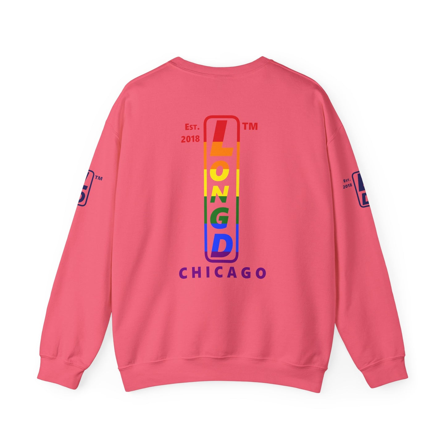 I Luv LongD positive horizontal 6-striped Chicago upright 4-print single-breasted logo crewneck sweatshirt (Pride colors)