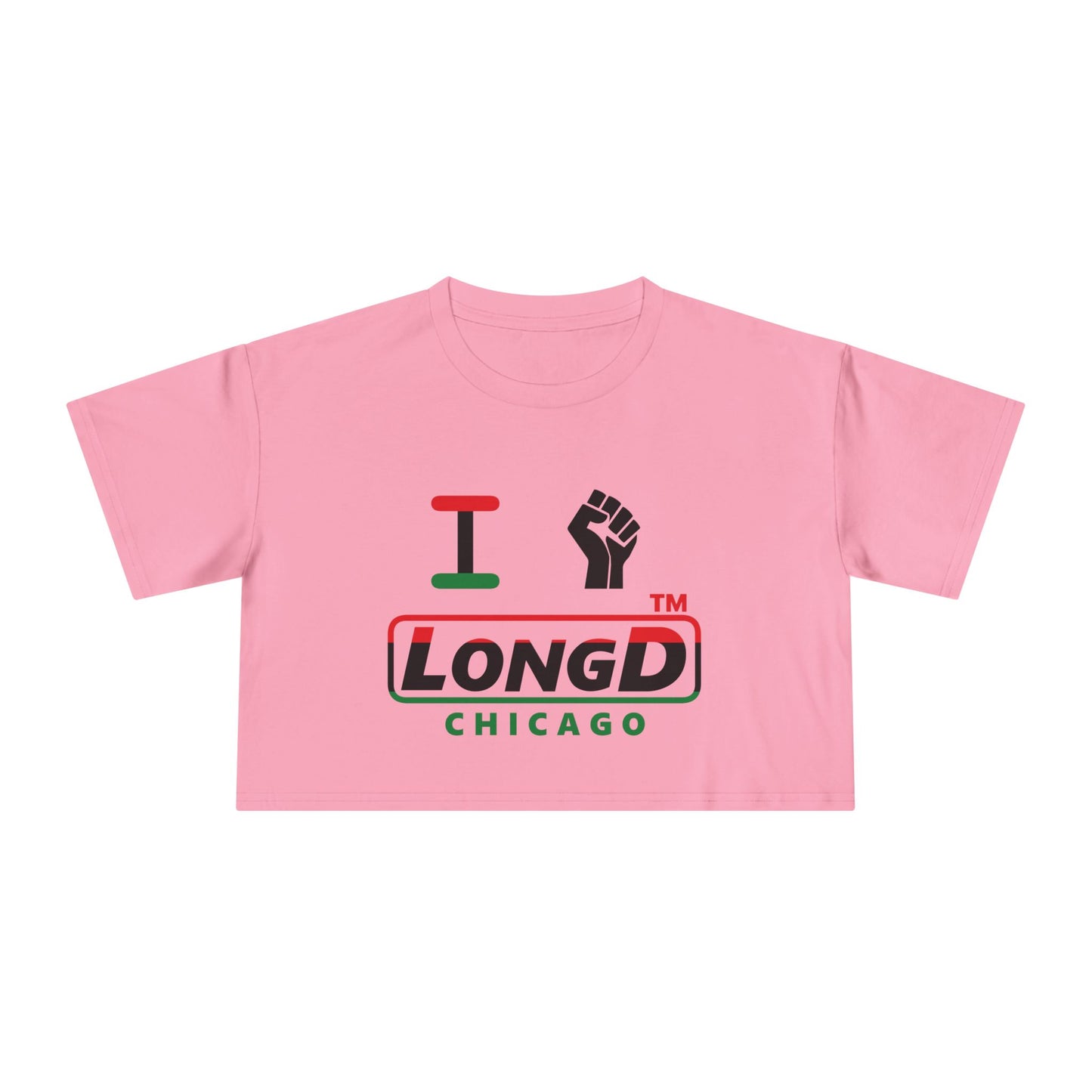 I fist LongD positive horizontal 3-striped Chicago logo crop tee