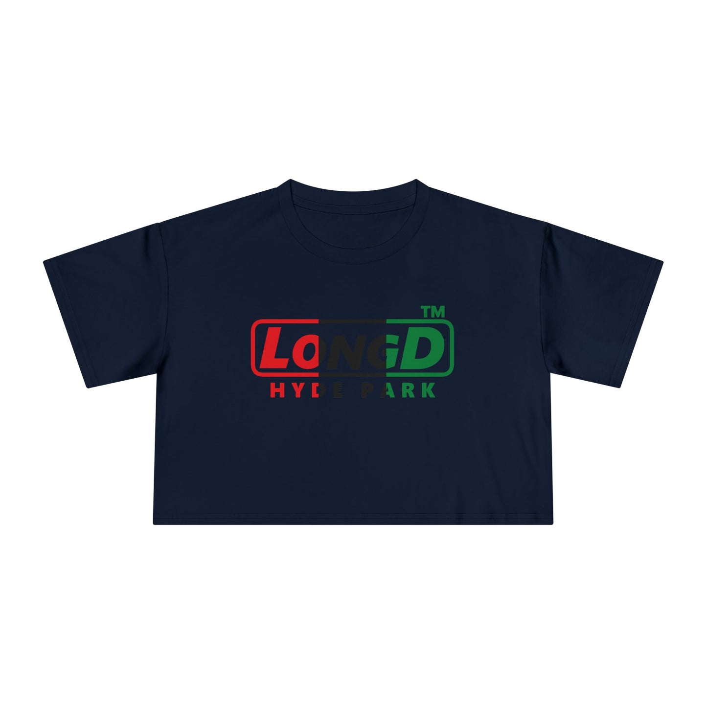 LongD positive vertical 3-striped Hyde Park logo crop tee (Juneteenth colors)