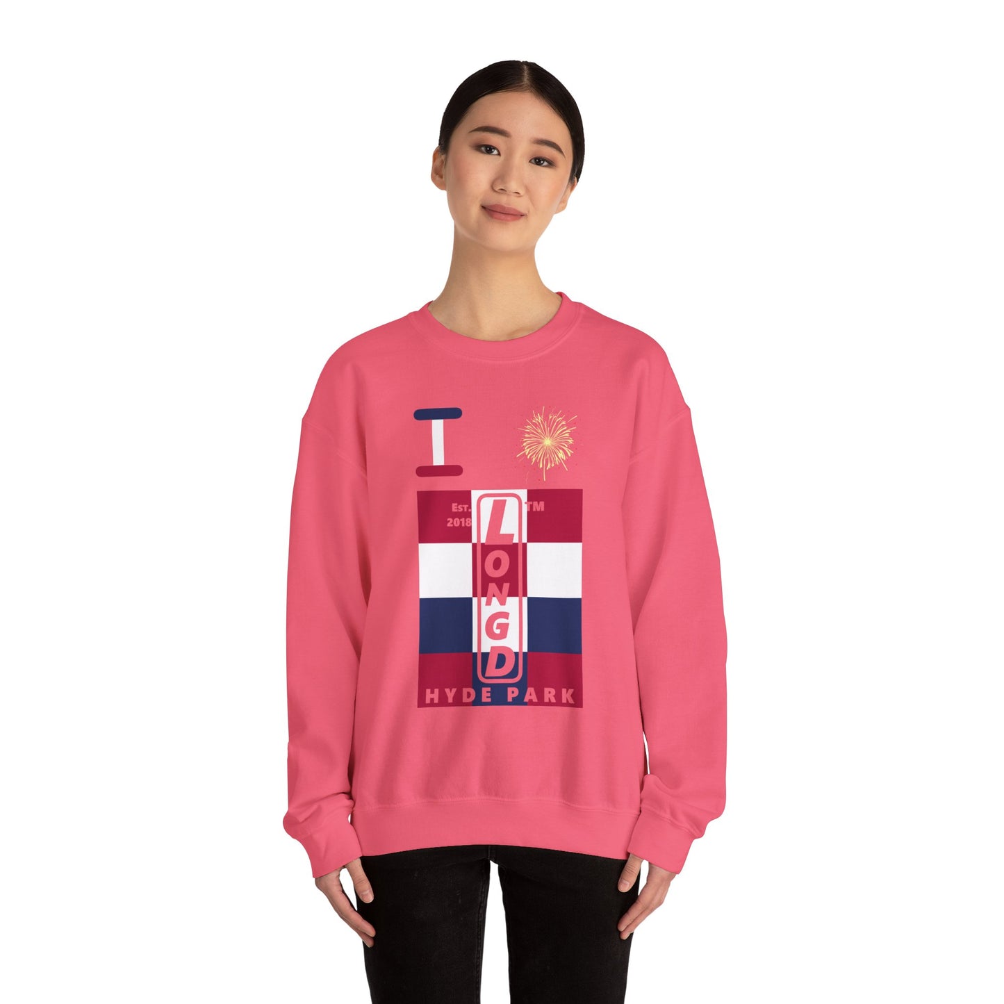 I Burst LongD negative 4x3 Hyde Park upright logo crewneck sweatshirt