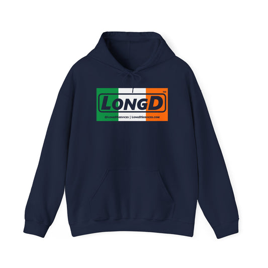LongD® Logo Hoodie (St. Patrick's Day Irish Green-Irish Orange-White negative text)