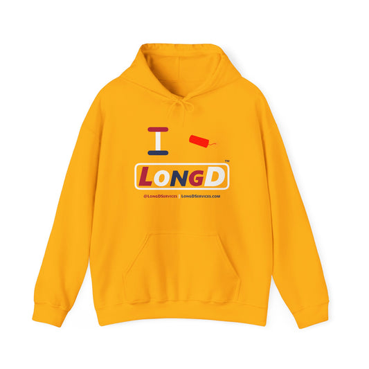 I Firecracker LongD® Logo Hoodie red, white and blue varied positive elements