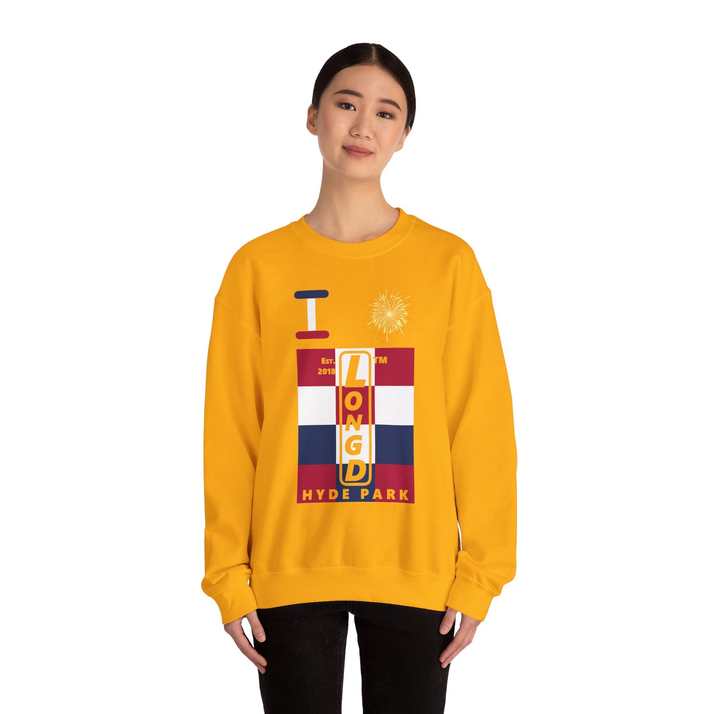 I Burst LongD negative 4x3 Hyde Park upright logo crewneck sweatshirt